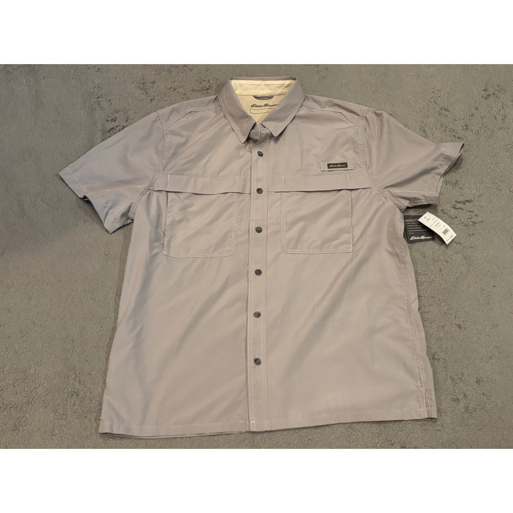 Eddie Bauer Guide Shirt Mens L Light Grey Short Sleeve UPF 50 FreeDry EM12SW230